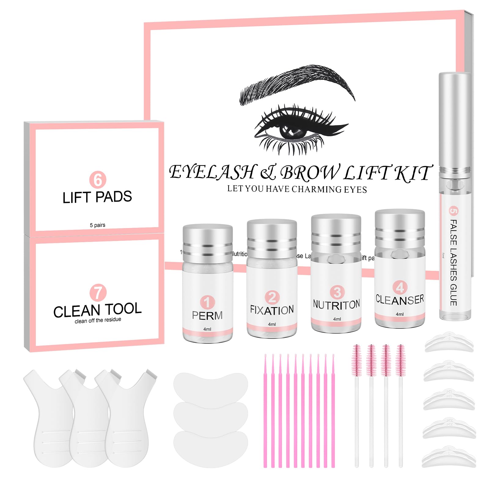 2 in 1 Lash Lift and Brow Lamination Kit, Ofanyia Eyelash Perm Kit, Lash Curling Brow Perming Eyelash Brow Lamination Kit for Fuller Brow Curled Lash