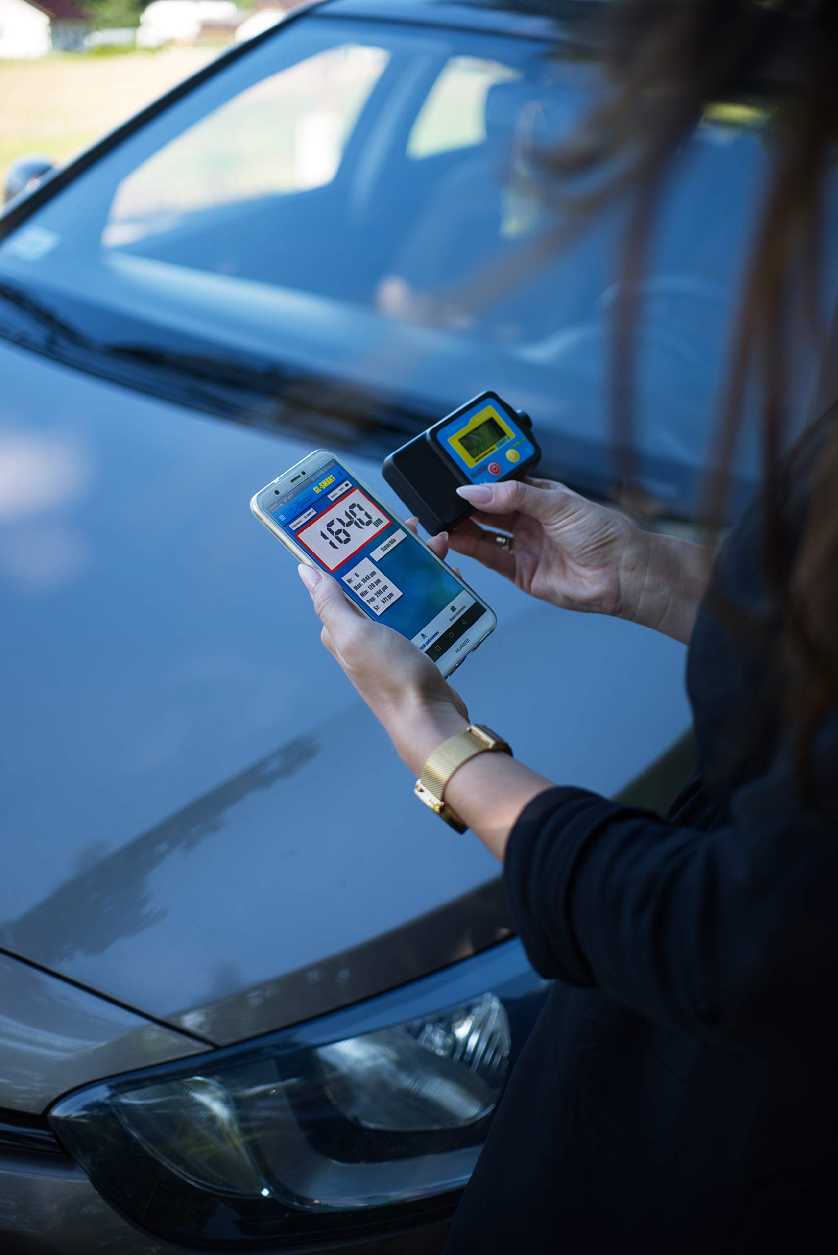 Miernik grubości lakieru GL-SMART-8 (PL/EN/DE) | Aplikacja mobilna Android, iOS | Sonda wbudowana ruchoma | Grubościomierz lakieru samochodowego | Tester lakieru | Miernik grubości farby na samochodzie | Stal, stal ocynkowana, aluminium | Asystent Pomiaru