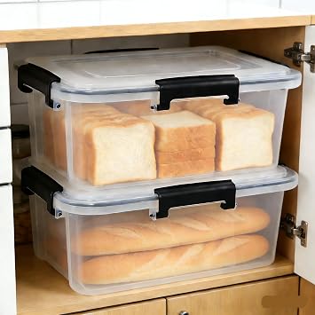 10 L Stackable Lidded Airtight Storage Box, Clear, Set of 2