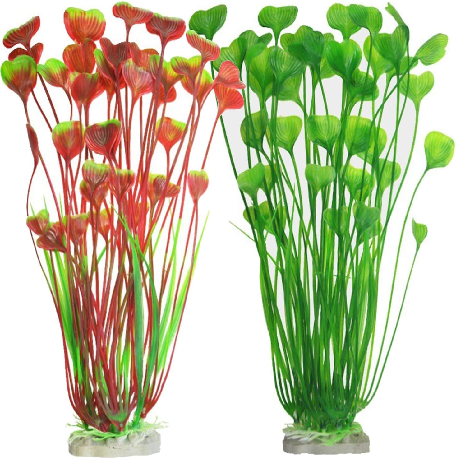 2Pcs Fish Tank Decorations Plastic Plants Large,15.7 inch High Aquarium Artificial Plants Decoration Ornament Safe for All Fish (Red and Green)