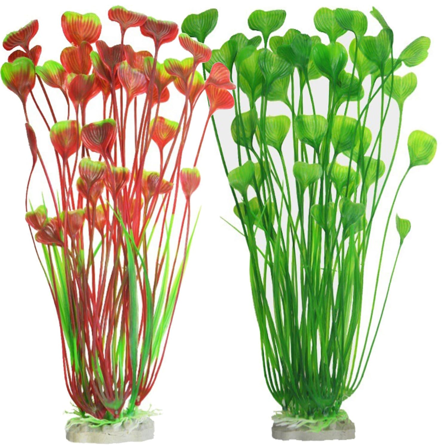 DBZQSCW 2Pcs Fish Tank Decorations Plastic Plants Large,15.7 inch High Aquarium Artificial Plants Decoration Ornament Safe for All Fish (Red and Green)