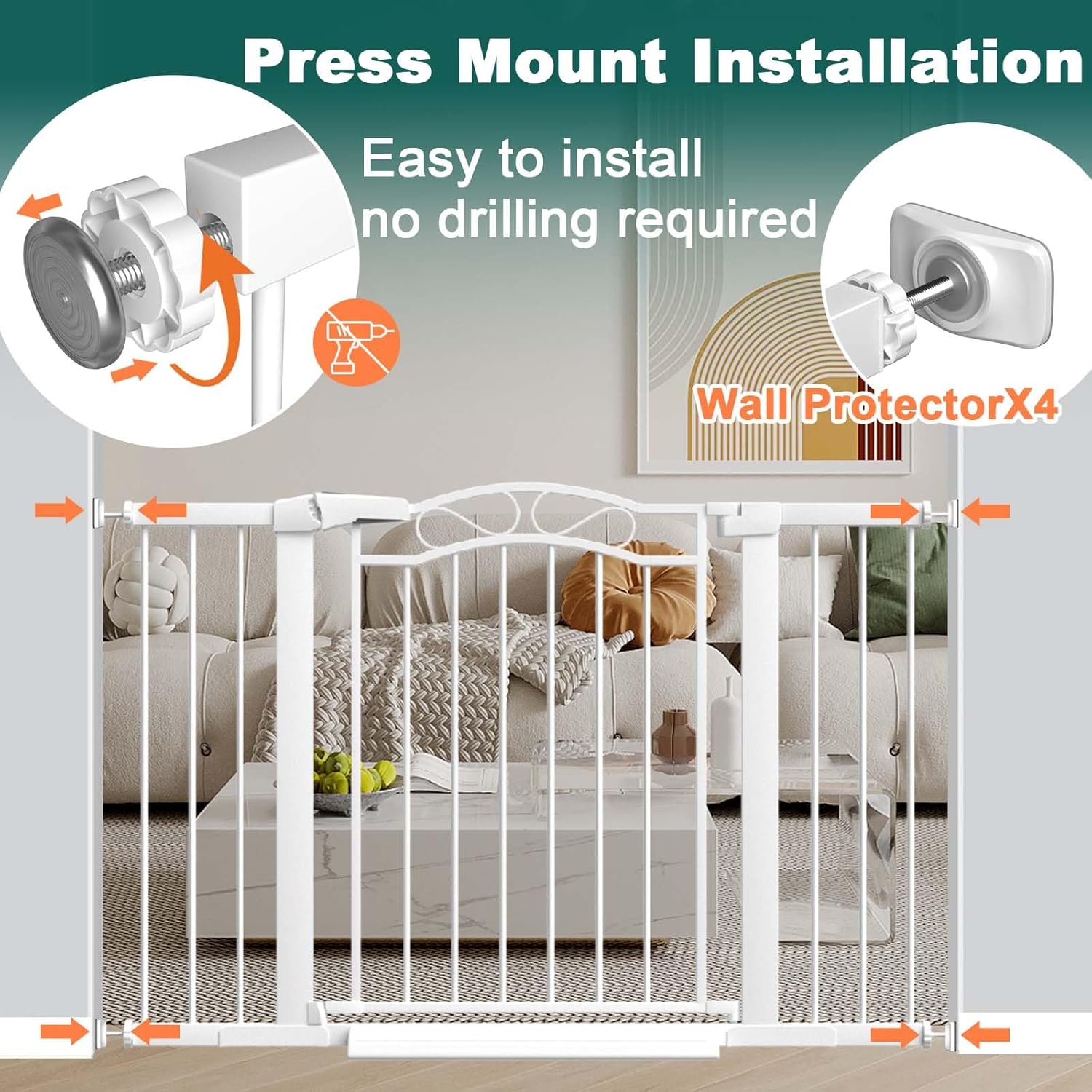 Fairy Baby 59.8"-62.6" Extra Wide Press Mounted Baby Gate Indoor for Kids Or Pets Walk Thru No Drill Long Dog Gates for The House Doorway Child Safety Gate