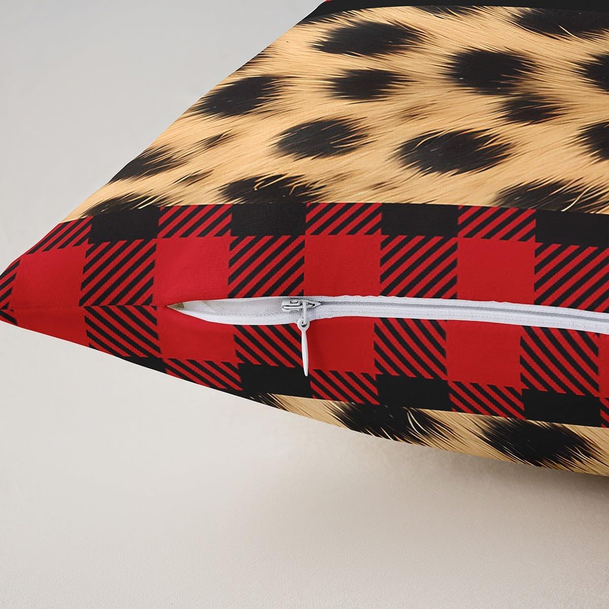 Feelyou Leopard Reversible Throw Pillow Covers Cheetah Print Square Cushion Covers Set of 2 for Kids Wild Animal Red Geometric Stripe Pillow Covers Home Decor Safari 22 x 22-Inch