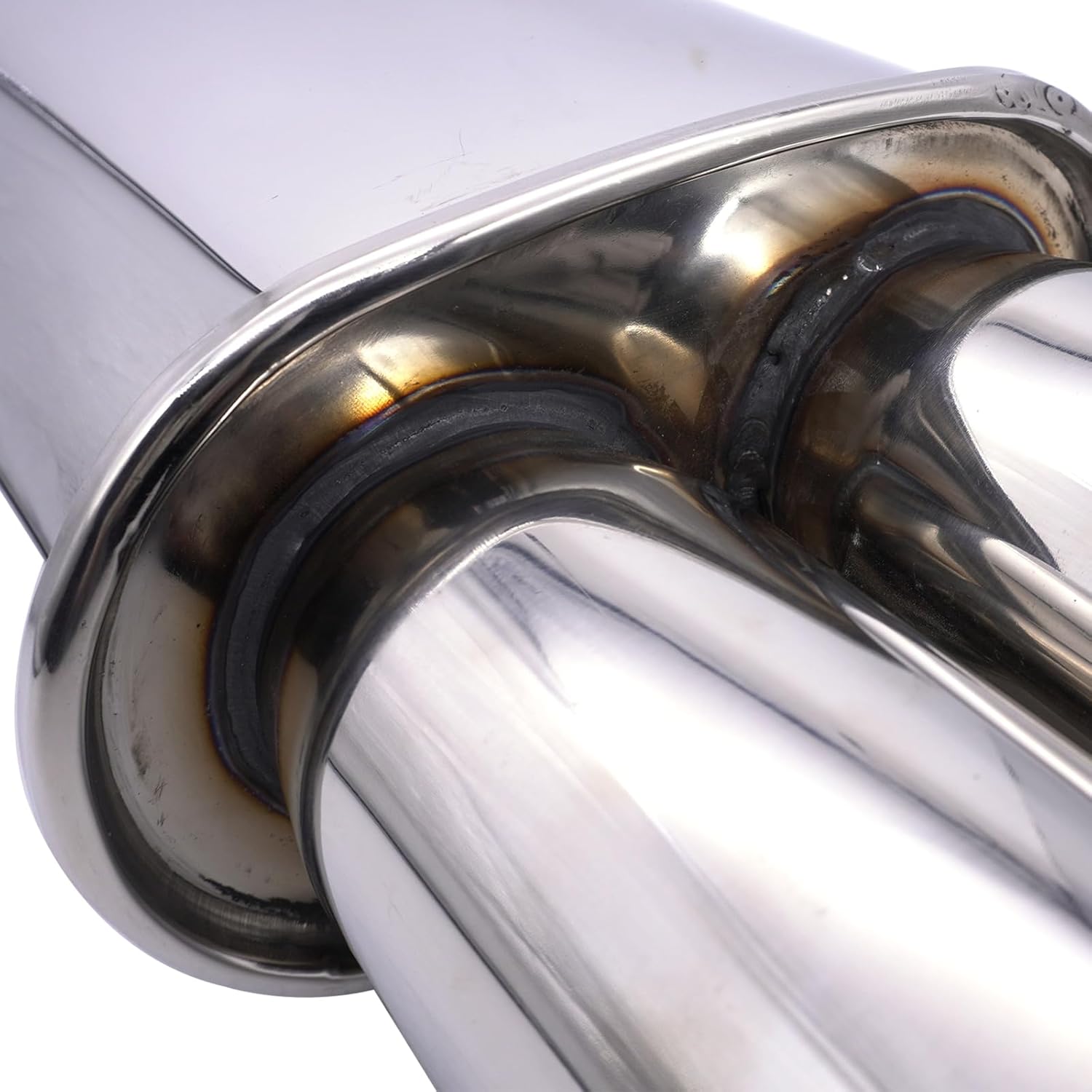 Vechkom Exhaust Muffler 2.5" (63MM) Dual Inlet / 3" (73MM) Dual Outlet Silver Stainless Steel Car Silencer 11.8 Inch (300MM) Oval Body Length / 20.9 Inch (530MM) Overall Length