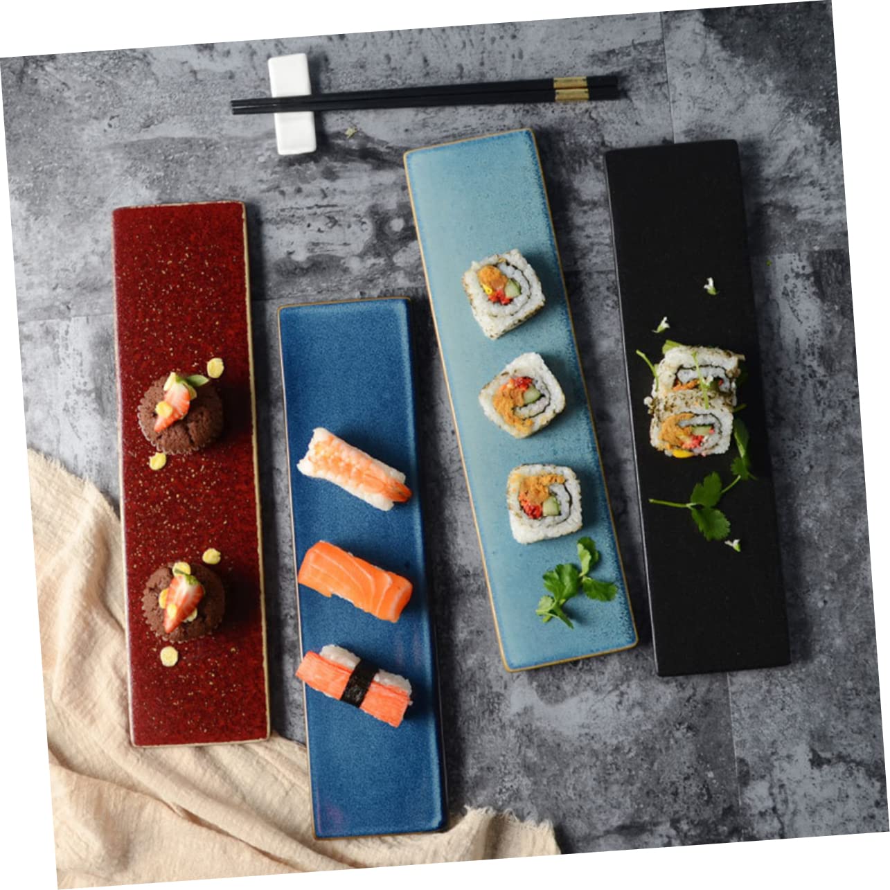 LABRIMP Assiette à Sushis en Céramique Rectangulaire Style Japonerie Noir | Plateau de Sashimi, Service pour Snacks, Usage Restaurants et Fêtes Spéciales