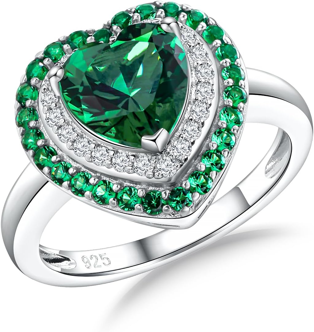 Heart Rings for Women 925 Sterling Silver Promise Ring 3-Layers Created Gemstone Wedding Engagement Rings for Women Size 6 to 10