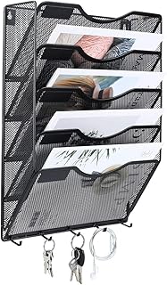 EasyPAG Wall File Organizer 5 Pocket Vertical Mesh Hanging File Folders Holder Paper Rack with Key Hooks for Office Home |...