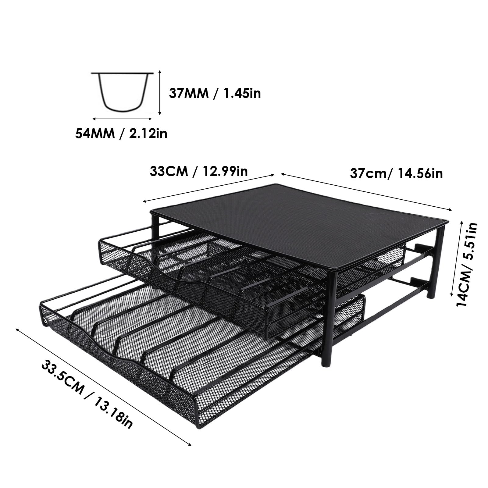 Fockety Soporte para Cápsulas de café, Marco de Acero Al Carbono Resistente que Ahorra Espacio, Organizador de Almacenamiento para Cápsulas de café, Cajón de Encimera con Cajones Deslizantes Suaves
