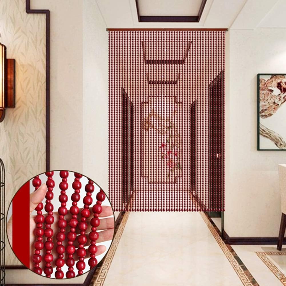 Beaded Curtain for Doorway Wood Beads Strings Door Curtain with Mounting Accessories Partition Curtains Room Window Divider 4 Colors (Color : Beige Size : 110x198cm) (Red 90x198cm)