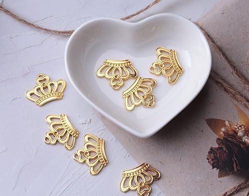 Miniatura 7 de 30 dijes de corona para hacer joyas, kit de metal dorado a granel, pequeño hueco de 0.9 x 0.7 pulgadas, elegantes colgantes de tiara para pulseras,