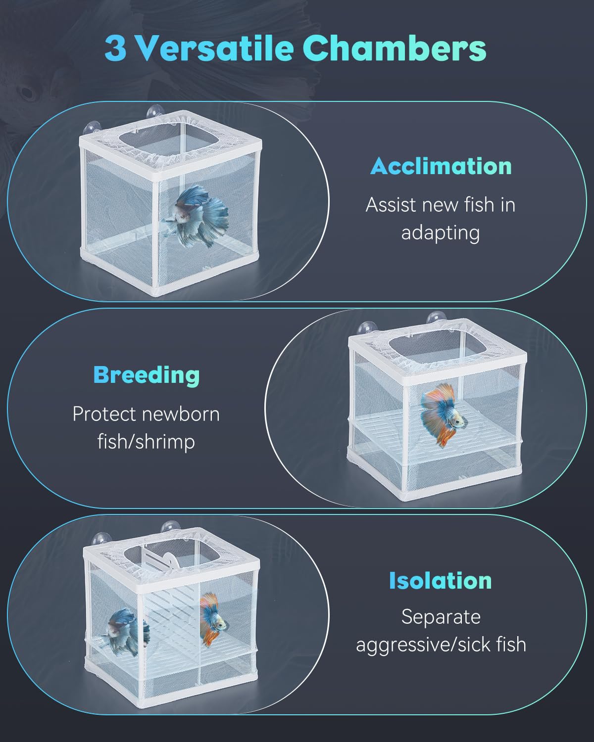 Pawfly Fish Tank Breeder Net Aquarium Fish Breeder Box with Nylon Mesh & Suction Cups Separation Net Large Isolation Fish Fry Hatchery Incubator Hatching Box for Shrimp Betta - Image 4