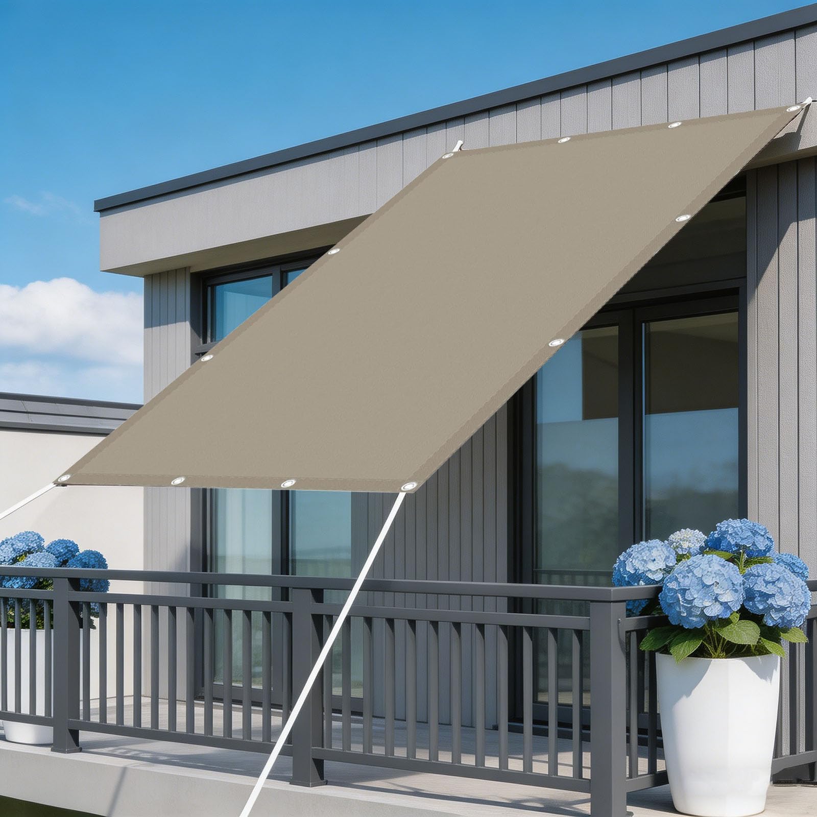 Tenda a Vela Impermeabile 100 x 400 cm Protezione Solare Respirante Anti UV Rettangolare Resistente Alle Intemperie Tenda Parasole Vela Ombreggiante per Giardino, Cachi