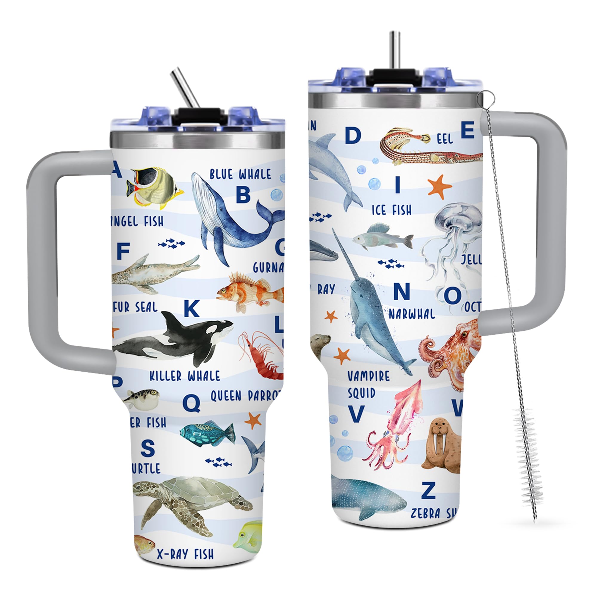 TNASURHUS Sea Animal Tumbler Gifts for Women, Sea Animal Lovers, Girls, Men, 40 oz Tumbler with Handle and Straw, Sea Theme Coffee Cup Travel Mug