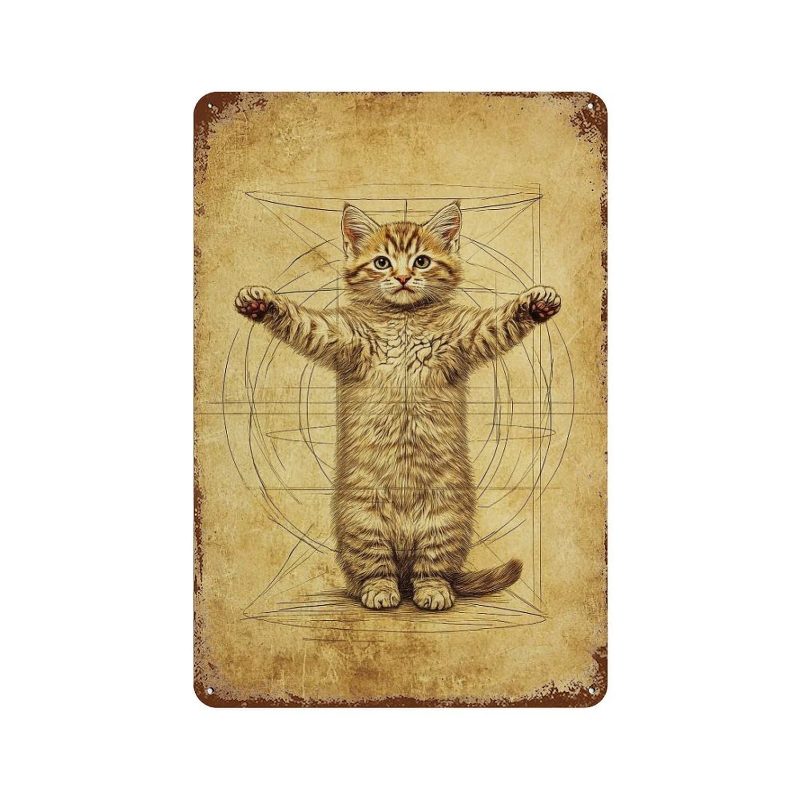 HDURYEYRYY Vitruvian Cat 04 Wall Retro Iron Vintage Art Metal Tin Sign Poster Modern Home Cofffee Club Art Bar Shop Decor 30x20cm