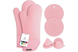 Rorecay Oven Mitts Set: Heat-Resistant Pink Gloves for Baking