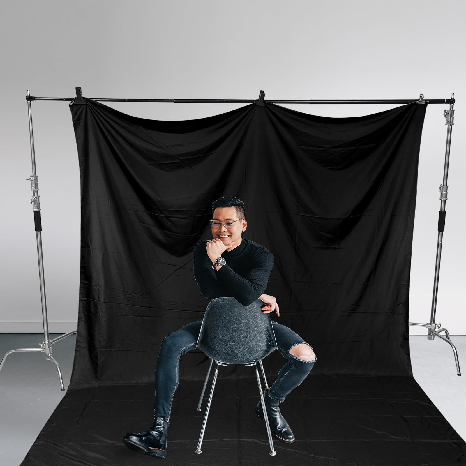 Tela de Fondo Reutilizable y Cómoda para Fotografía Negro Estilo Nórdico 2.5x3m de Poliéster Algodón para Estudios y Producción de Video