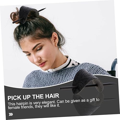 Miniatura 9 de Mikinona Pasador de pelo, 3 piezas de horquilla de cuero con palo, para moños, soporte de metal, piezas para el cabello para mujeres