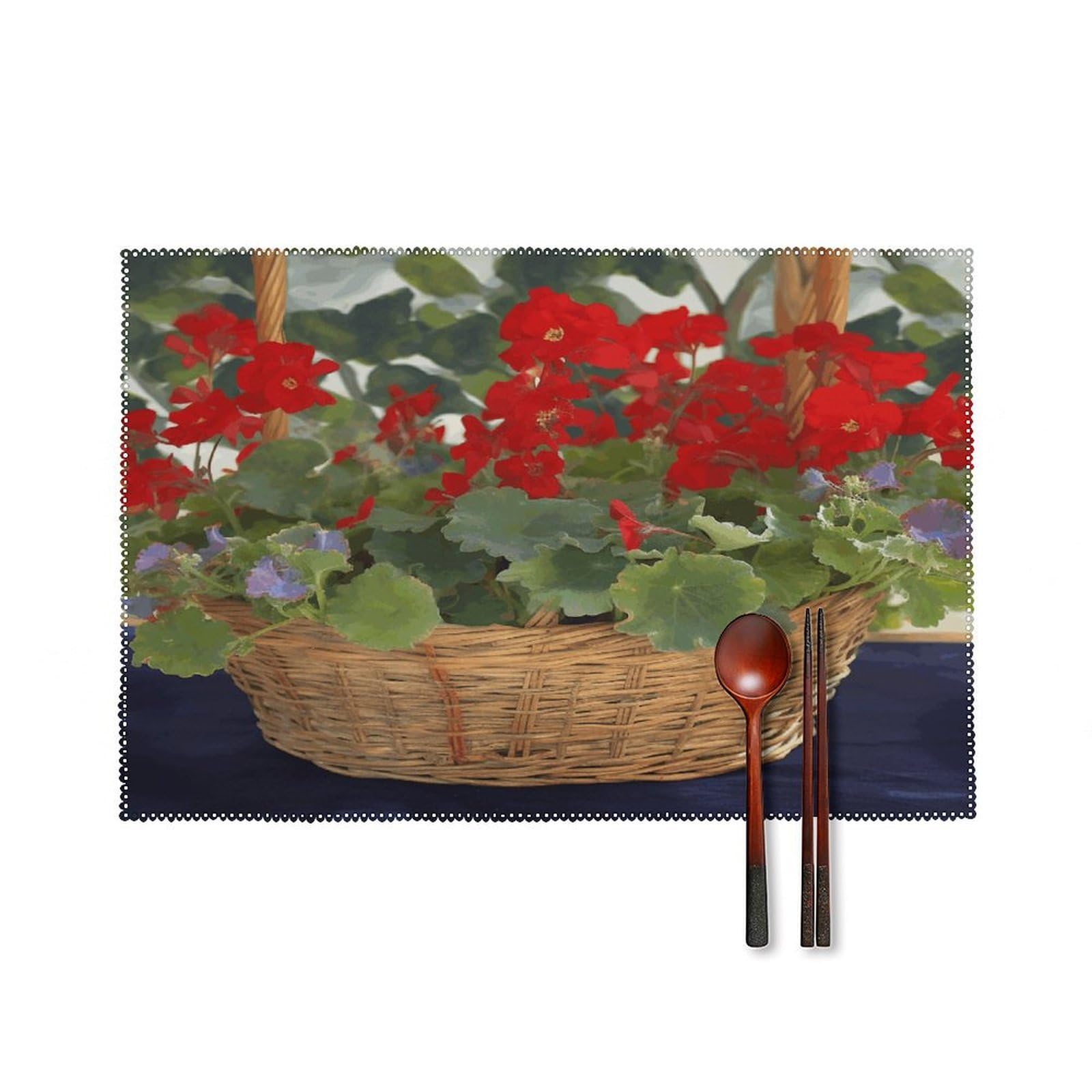 Fekiloot Style Geranium Basket Placemats Set Of 6,Table Mat