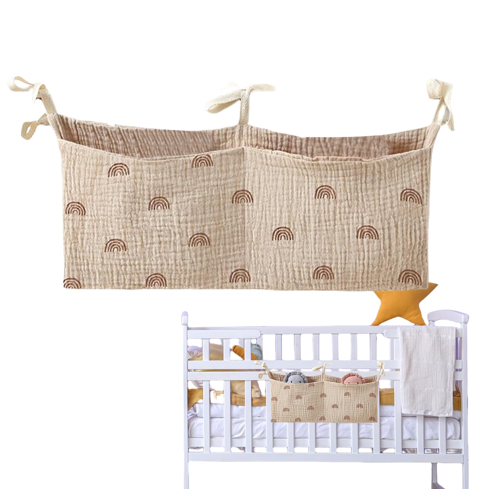 Whnbuij Baby Bedside Storage Bag,Crib Bedside Caddy Organizer - Lightweight Nursery Organization for Books Milk Bottles Wipes Tissues Accessories
