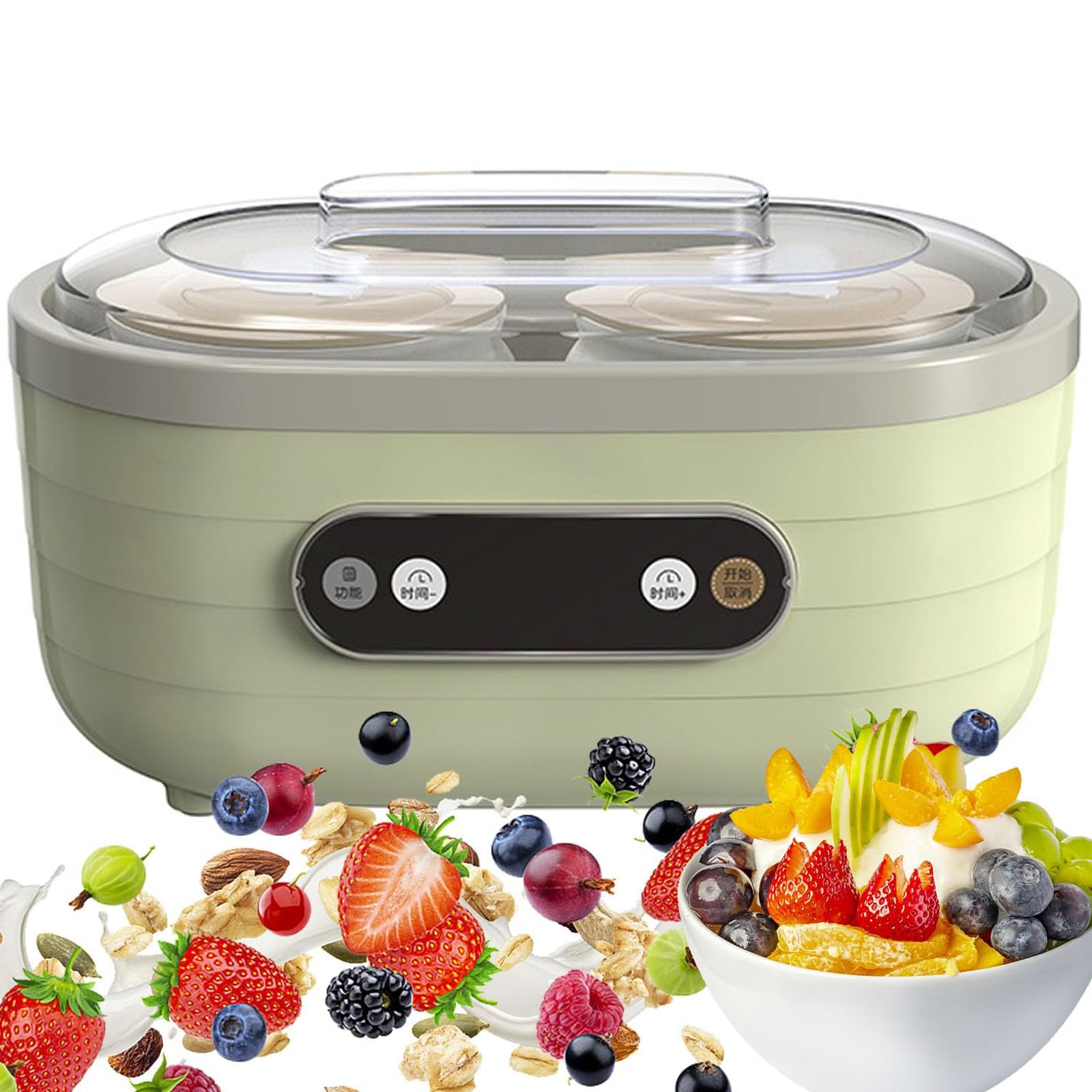 Automatic Yogurt Maker, 1.75L Mini Wielofunkcyjny Fermentator z Ekranem Dotykowym LCD & Timerem, 2 × 500ml & 6 × 125ml Kubki, Regulowany Czas & Temperatura do Jogurtu & Wina Ryżowego