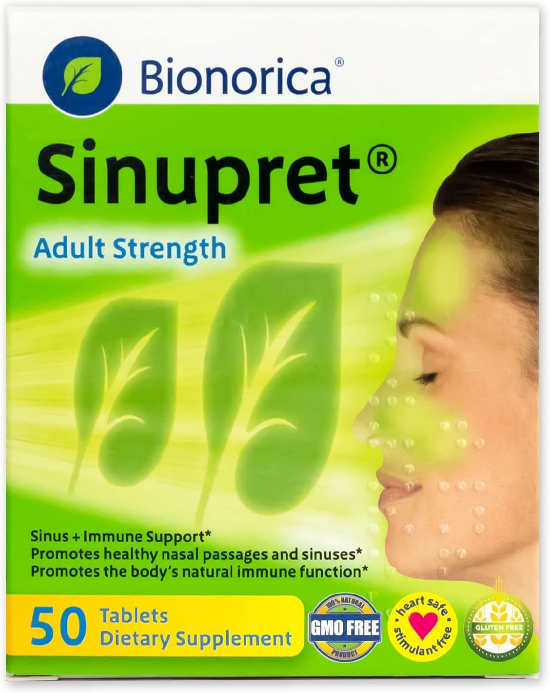 Sinupret Adult Strength Sinus + Immune Support All Natural, Fast Acting Herbal Nasal Passage & Immunity Boost Supplement with Verbena & Elder Flower - 50 Tablets