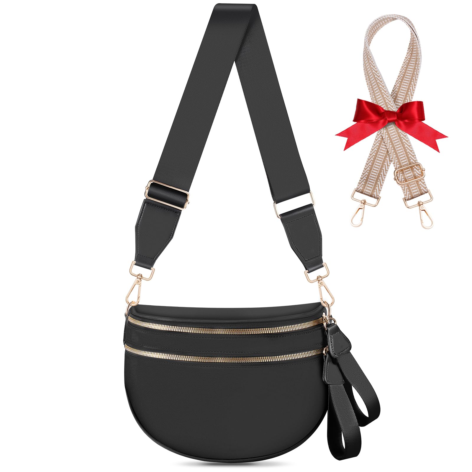 X-KIDS Checkered Crossbody Bag Bum Bags for Women Large Nylon Checkered Purse Fanny Packs Sling Bag, Bonus with a Extra Strap