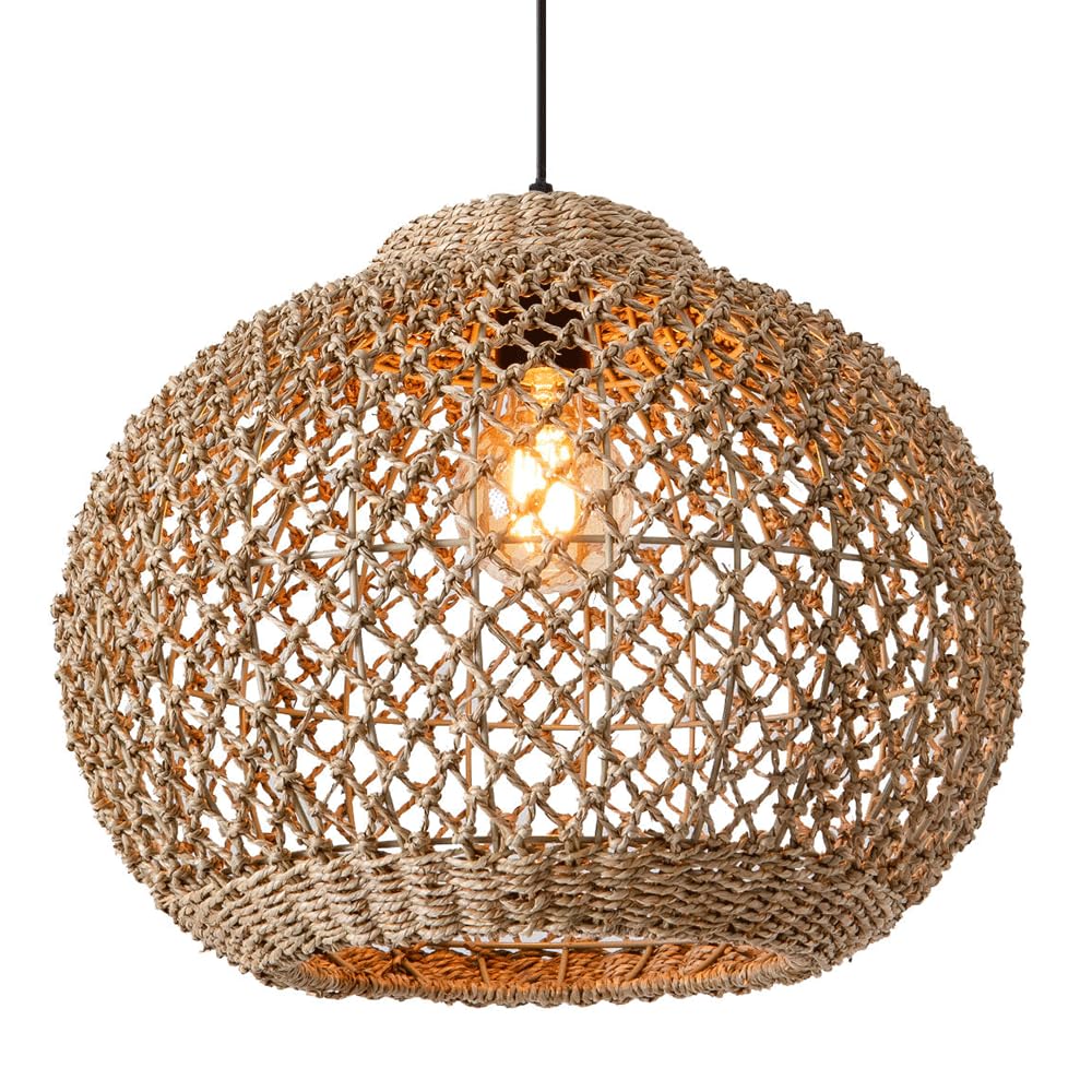 AYQJMD Farmhouse Woven Chandelier Rattan Wicker Lighting for Dining Room Boho Light Fixture Hanging1-Lights Brown Hanging Lamp for Indoor Living Room, Bedroom, Dining Room, Kitchen Island, Porch