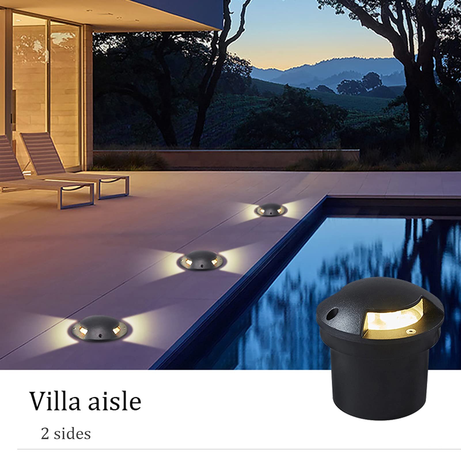 Faretto Rotondo da Incasso Giardino Luce Sotterranea 2 Laterale Esterno Faretti Incasso LED IP66 Impermeabile per Vialetto, Passo, Scale, AC85-265 V (Color : White, Size : 9W)