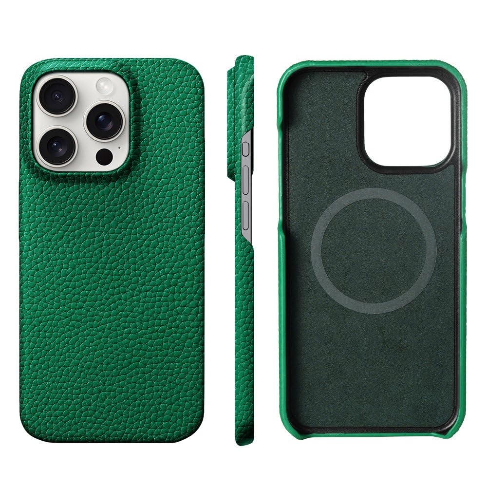 Coque iPhone 15 Pro Max cuir véritable vert pour éviter les rayures et chutes - 8