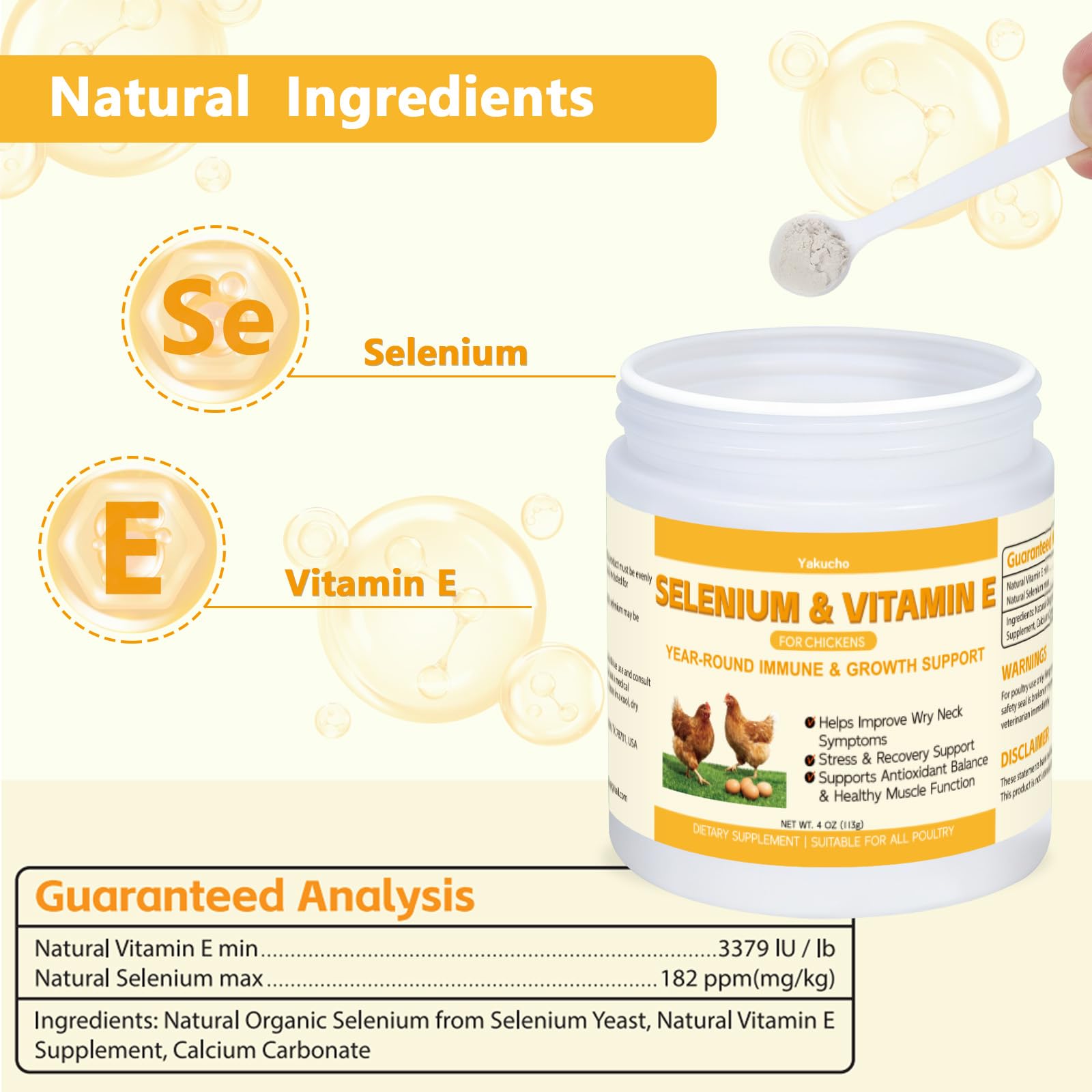Selenium & Vitamin E Powder for Chickens | Poultry Nutrient Support Blend for Muscle Activity & Daily Balance | Feed Mix Additive for Chickens & All Poultry | 113g — Amazon image 3