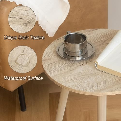Miniatura 7 de AWASEN Mesa auxiliar redonda, moderna mesa auxiliar pequeña para sala de estar, mesa de bebida decorativa de madera para espacio pequeño con patas