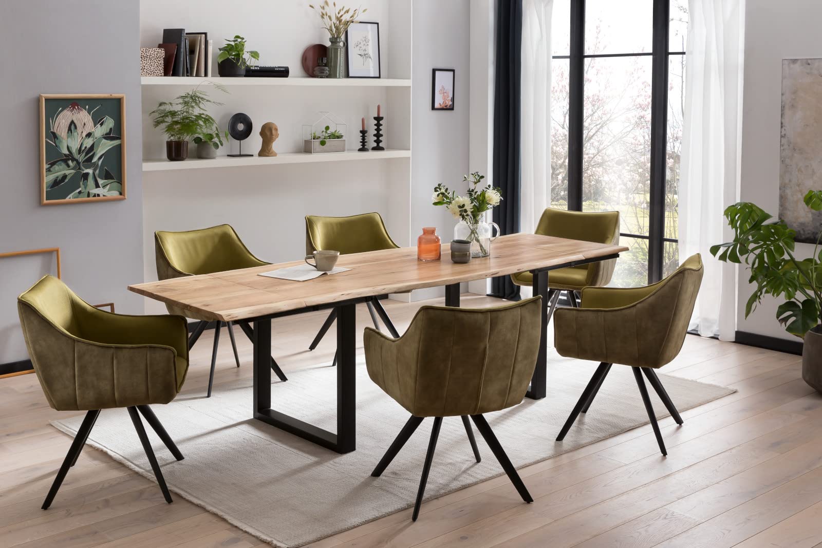 SAM Esstisch Adina 140(220) x90 cm Akazie Natur Baumkante U schwarz