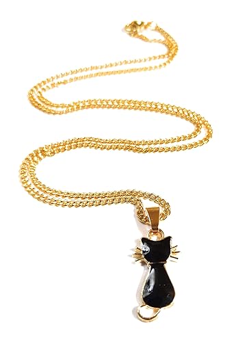Miniatura 4 de Black Cat Cute Enamel Pendant Necklace Chain Gold Plated Cable Link 18 Inch Gift Boxed For Halloween Cat Moms Feline Behaviourists