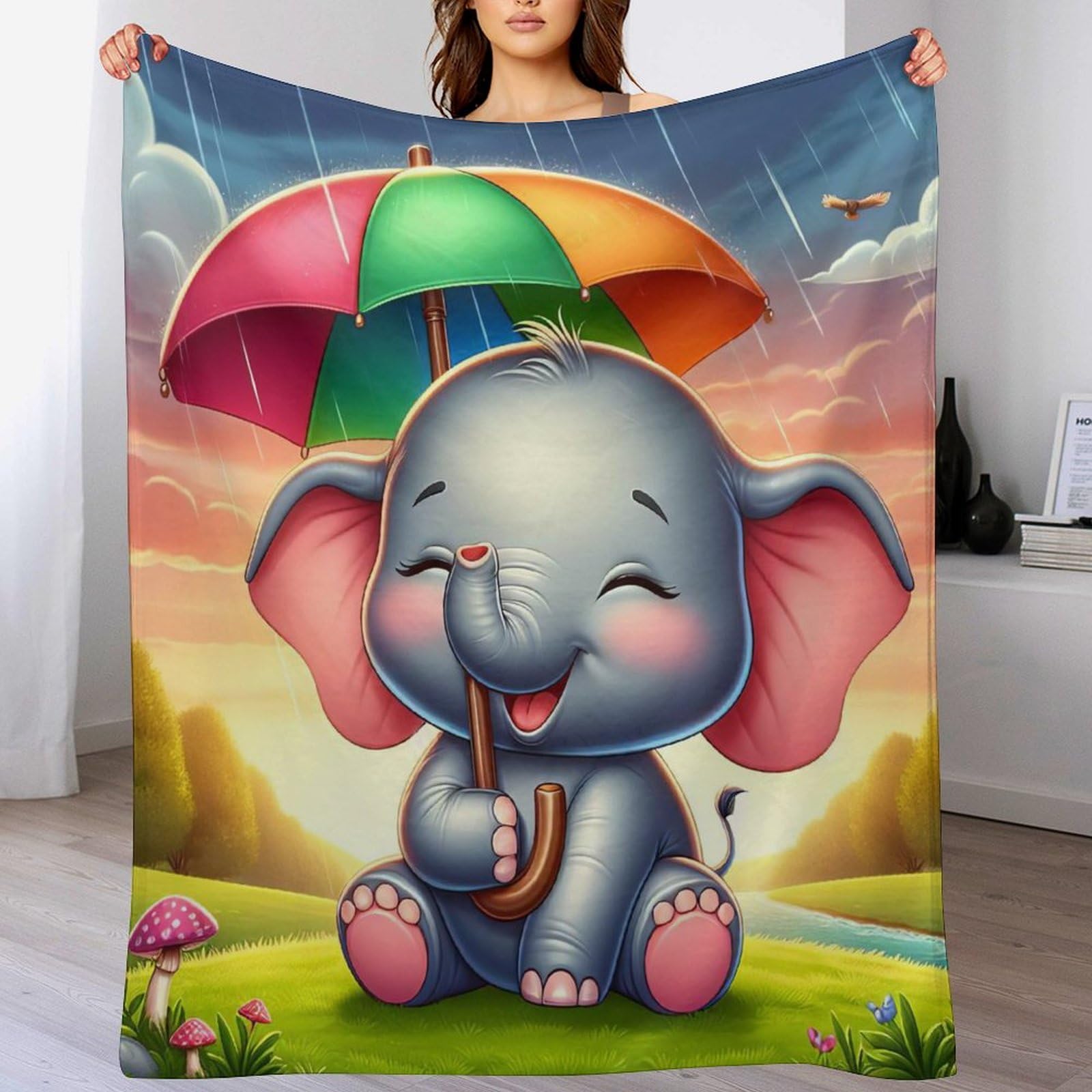 Couverture Polaire éléphant en Flanelle Douce pour Lit et Canapé 180x200cm