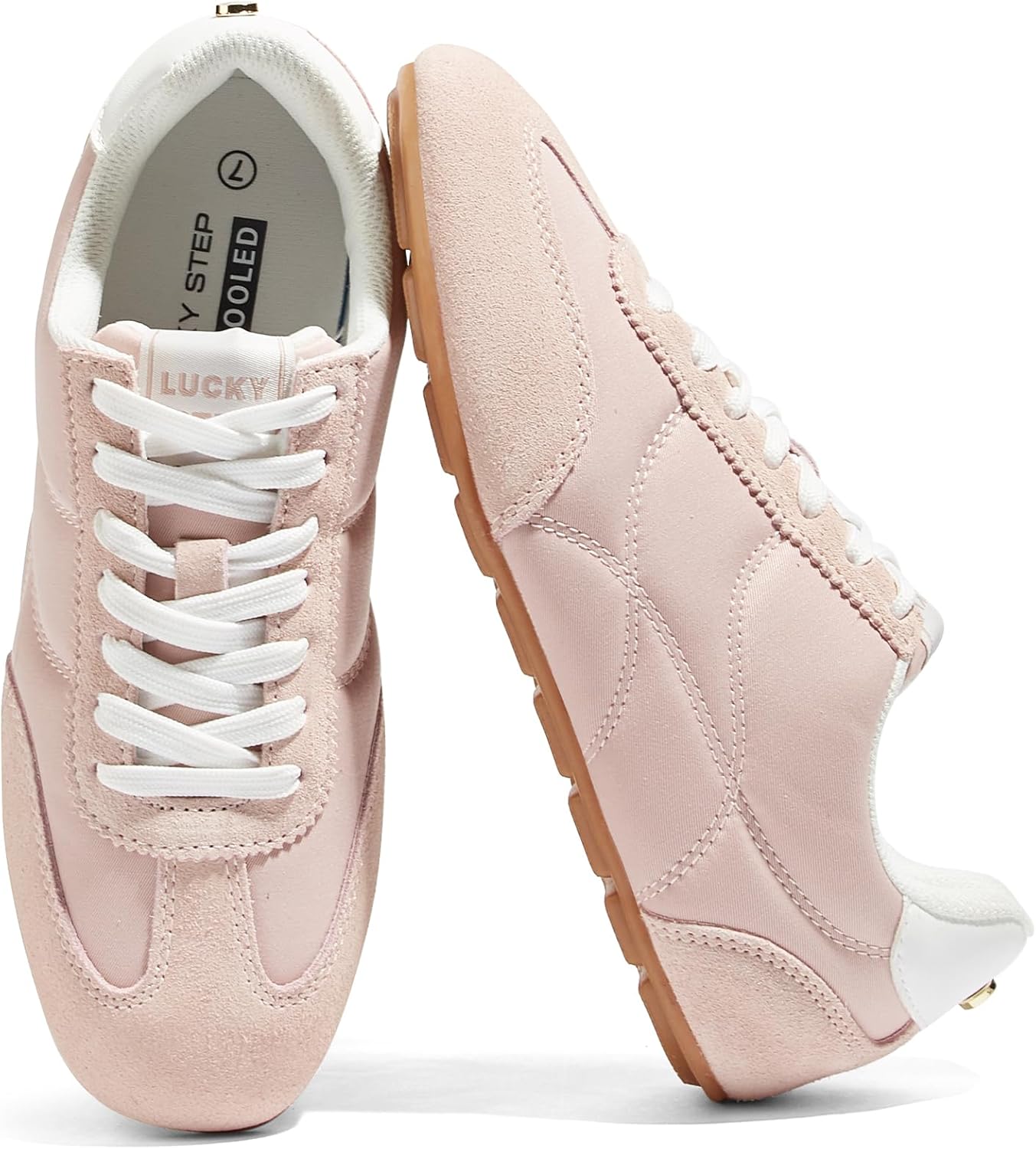 LUCKY STEP Women's Retro Fashion Sneakers Thin Sole Tennis Casual Anti-Slip Cow Suede Running Trainer Gym Trendy Classic Comfortable Lightweight Walking Shoes