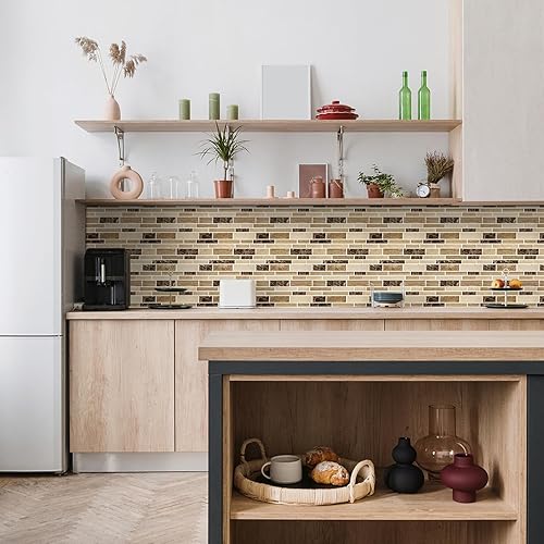 Miniatura 4 de AdoDecor 10 hojas de azulejos de despegar y pegar, 12 x 12 pulgadas, adhesivo de pared premium para pegar en azulejos de cocina (beige).