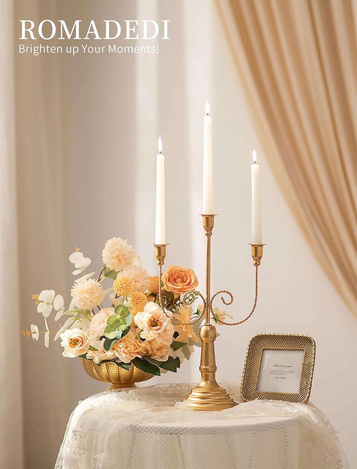Romadedi Candelabra Gold Candlestick Holders, 15.7 in, Pack of 2