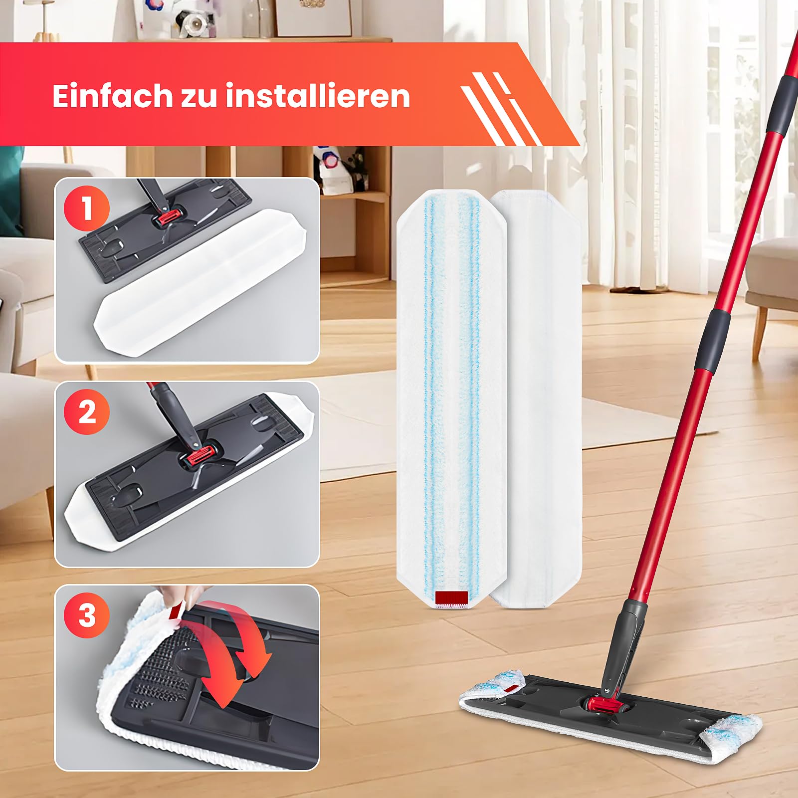 Lot de 8 serpillères de rechange pour balai Vileda H2PrO en microfibre - Pour balai plat O-Cedar H2prO - Super pouvoir de nettoyage - Lavable en machine et réutilisable
