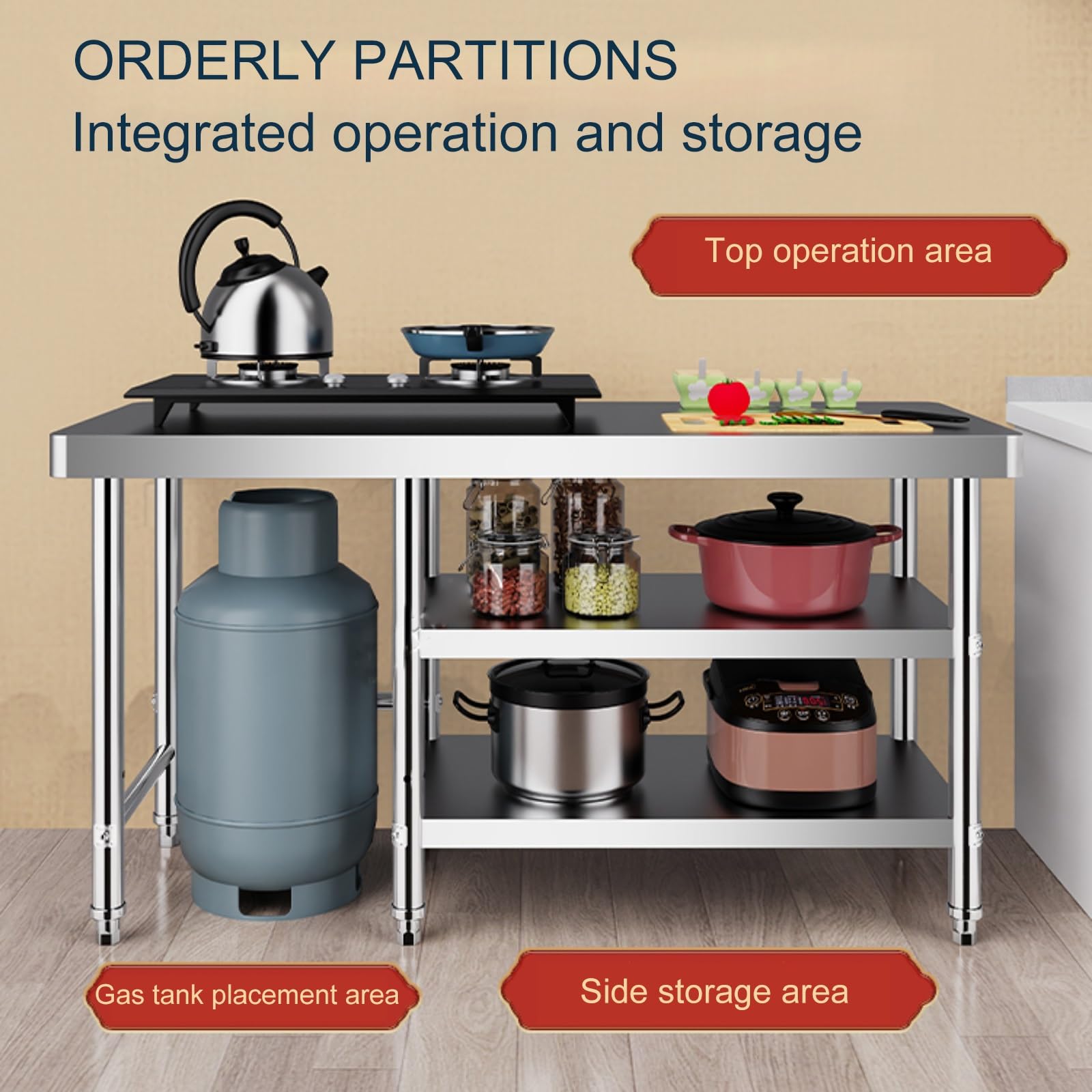 Mesa de trabajo de acero inoxidable con patas ajustables, mesa de preparación de alimentos resistente para cocina comercial y restaurante, ideal para garaje (100 x 40 cm)