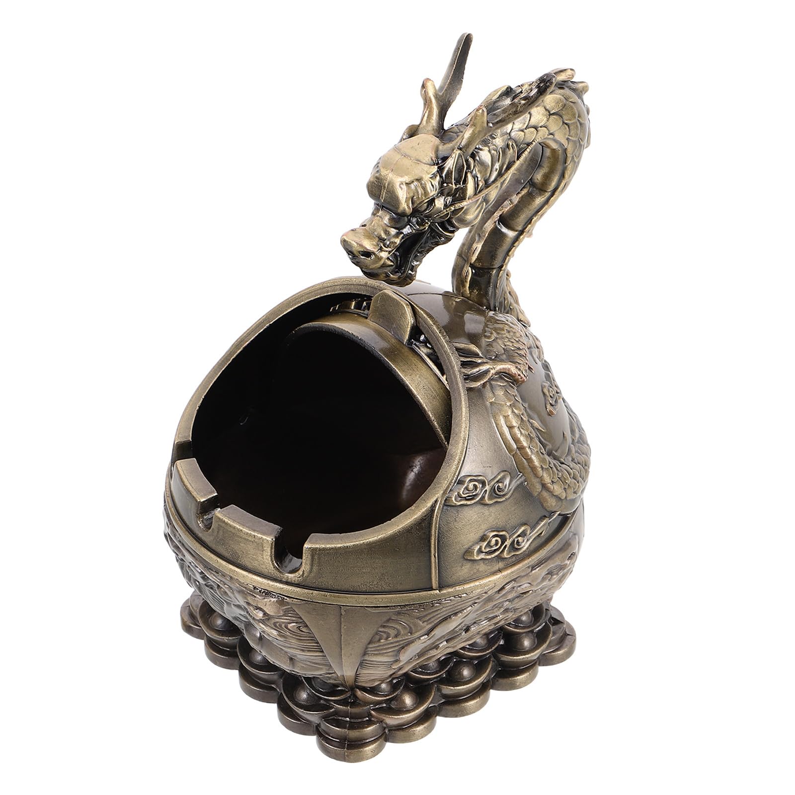 Cendrier vintage coupe-vent en métal Beaupretty avec couvercle sculpté
