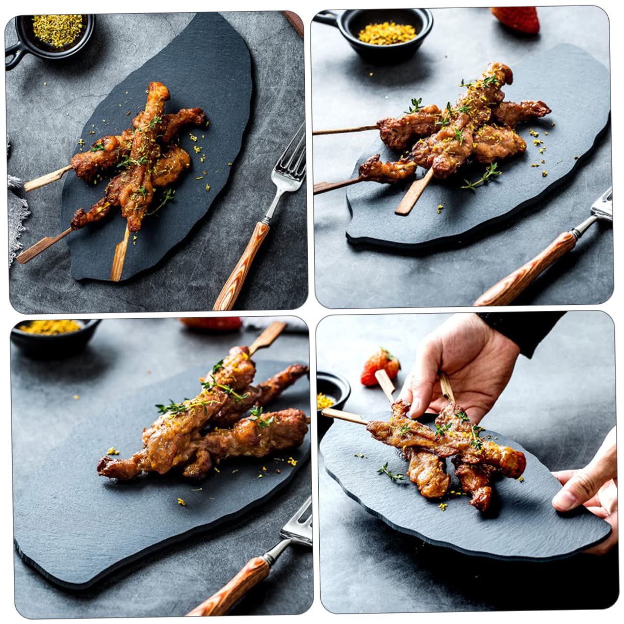 1pieza Plato De Sushi De Pizarra Forma Para Postres y Aperitivos Para Restaurantes y Hogares Negro