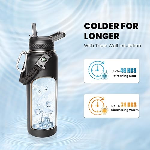 Miniatura 2 de RAYMYLO Botella de agua aislada de 40 onzas, de acero inoxidable al vacío de triple pared (fría durante 48 horas), a prueba de fugas y sin BPA,