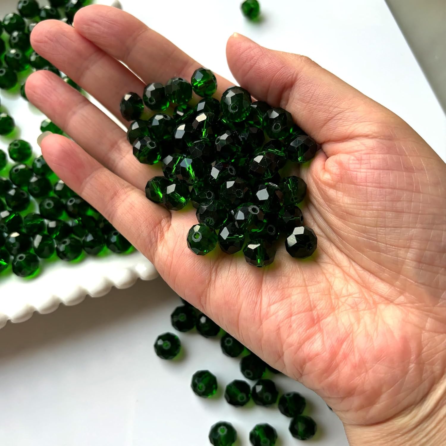 265Pcs Briolette Glass Crystal Beads for Jewelry Making, 8MM Rondelle Faceted Crystal Beads Bulk for Bracelets, Glass Spacer Beads for Crafts Necklace Wine Charms Suncatchers, DarkGreen - Image 5