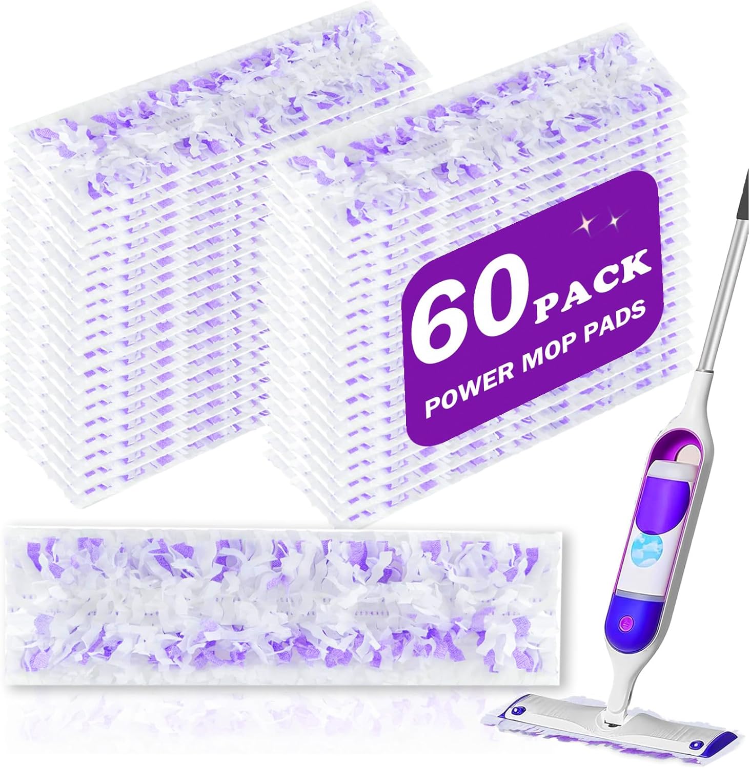 60 Pack Disposable Power Mop Refill Pads for Swiffer PowerMop - Multi-Surface Floor Cleaning Mop Pads, Compatible with Swiffer Wet Pads Refill, 12 Layers Thickened | Super Absorbent