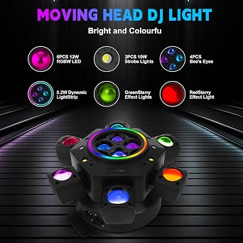 Moving Head DJ Lights 150W RGBW 4-in-1 LED 6 Arm Disco Stage Light