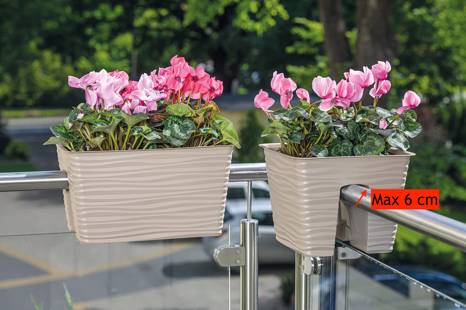 Jardinera para balcón con efecto 3D, ondulada, superficie estriada, color gris, 39 cm x 21 cm, Maceta Jardineras