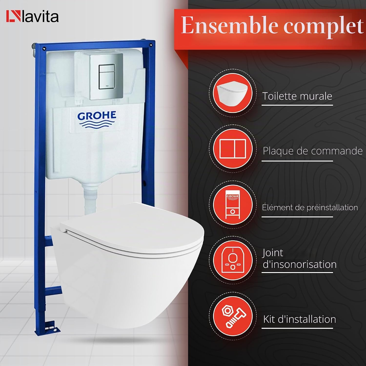 Ensemble WC encastré Grohe Solido et bac Sofi One dans une salle de bains moderne