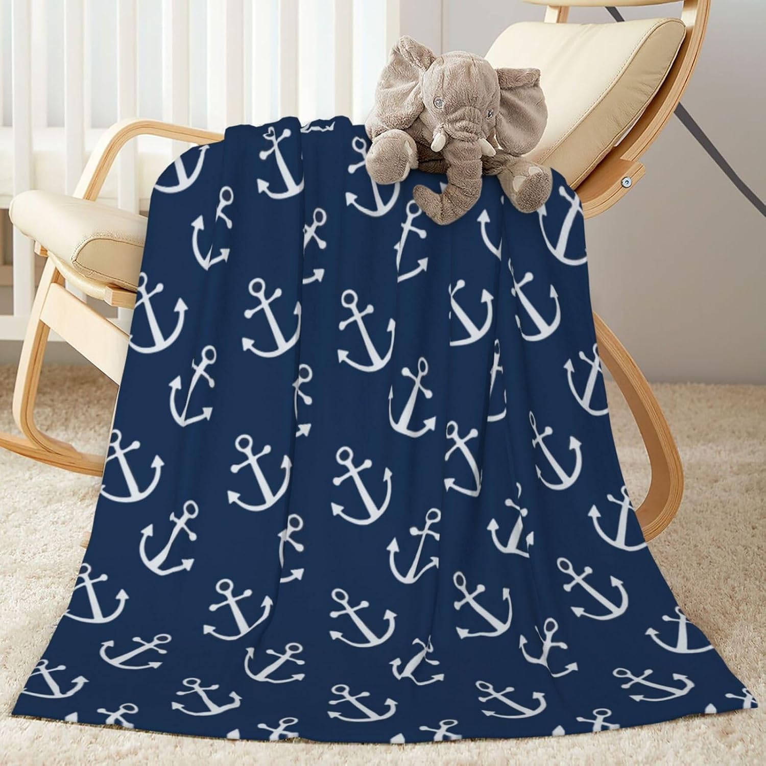 Duduho Nautical Anchor Navy Blue Baby Blanket Ultra Soft Throw Blanket All Season Warm Light Weight Cozy Plush Blankets for Home Bedroom Sofa Chair Travel, 40"X30"