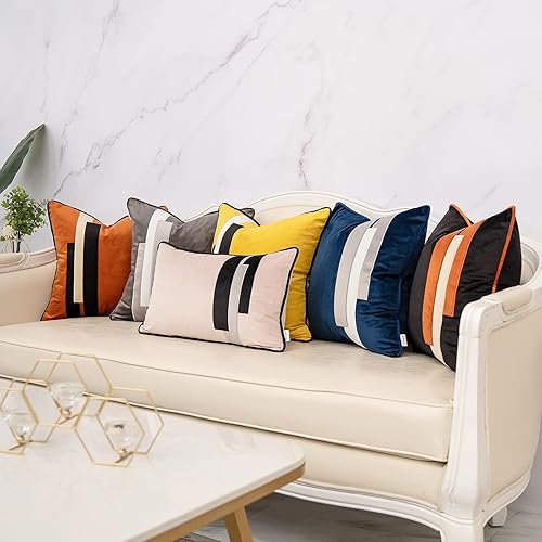 Miniatura 7 de Yangest Funda de almohada lumbar decorativa de terciopelo naranja quemado, funda de cojín moderna de 12 x 20 pulgadas para sofá, dormitorio, sala de