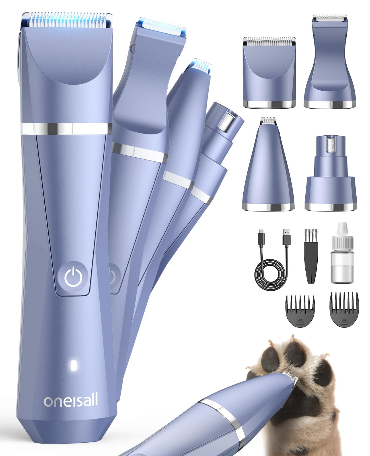 oneisall 4 in 1 Dog Grooming Kit - Cordless Paw Trimmer, Nail Grinder & Small Dog Shaver